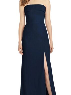 Dessy Collection Strapless Navy Evening Gown with Side Slit